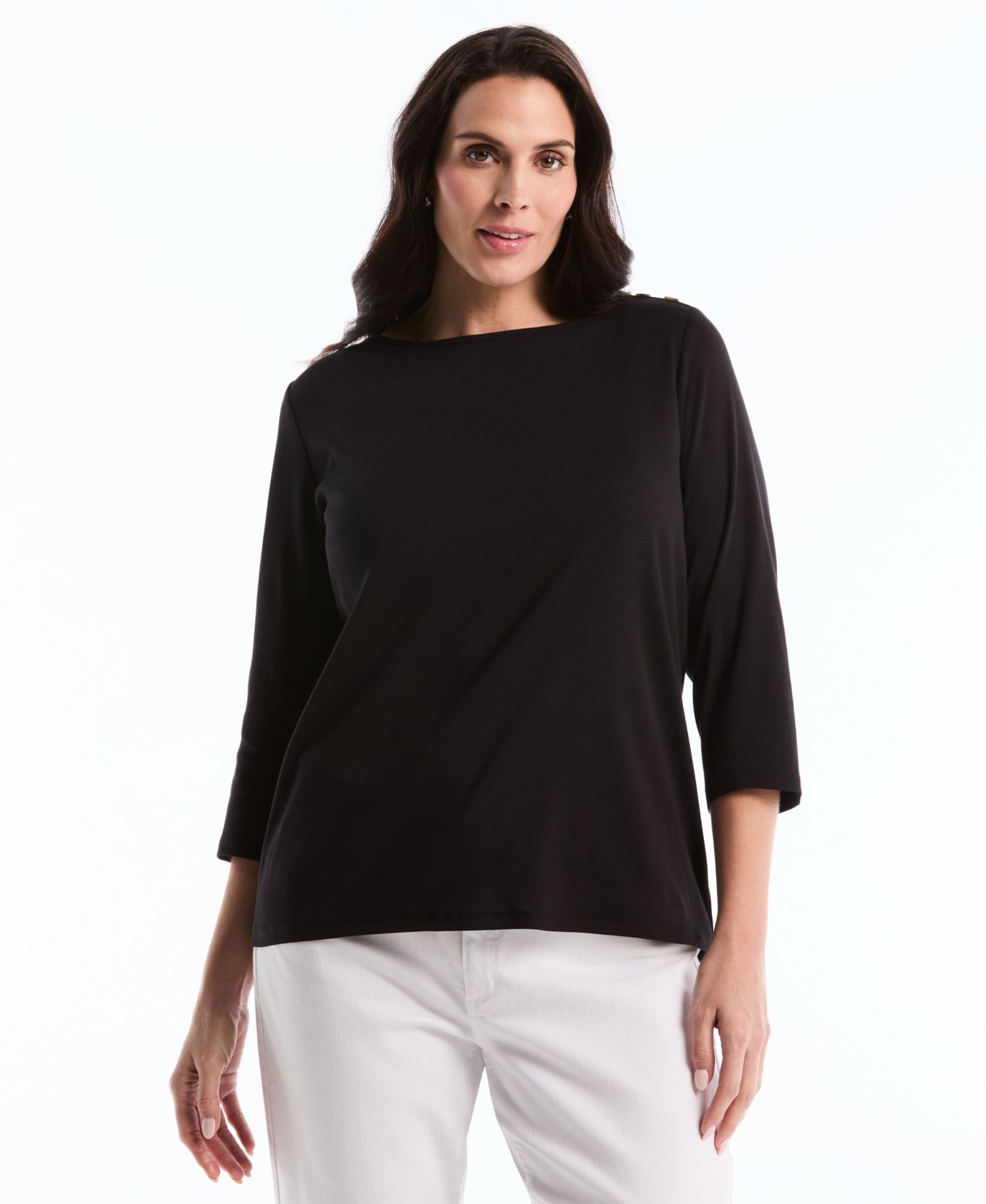 Petite Button Detail Boat Neck Top