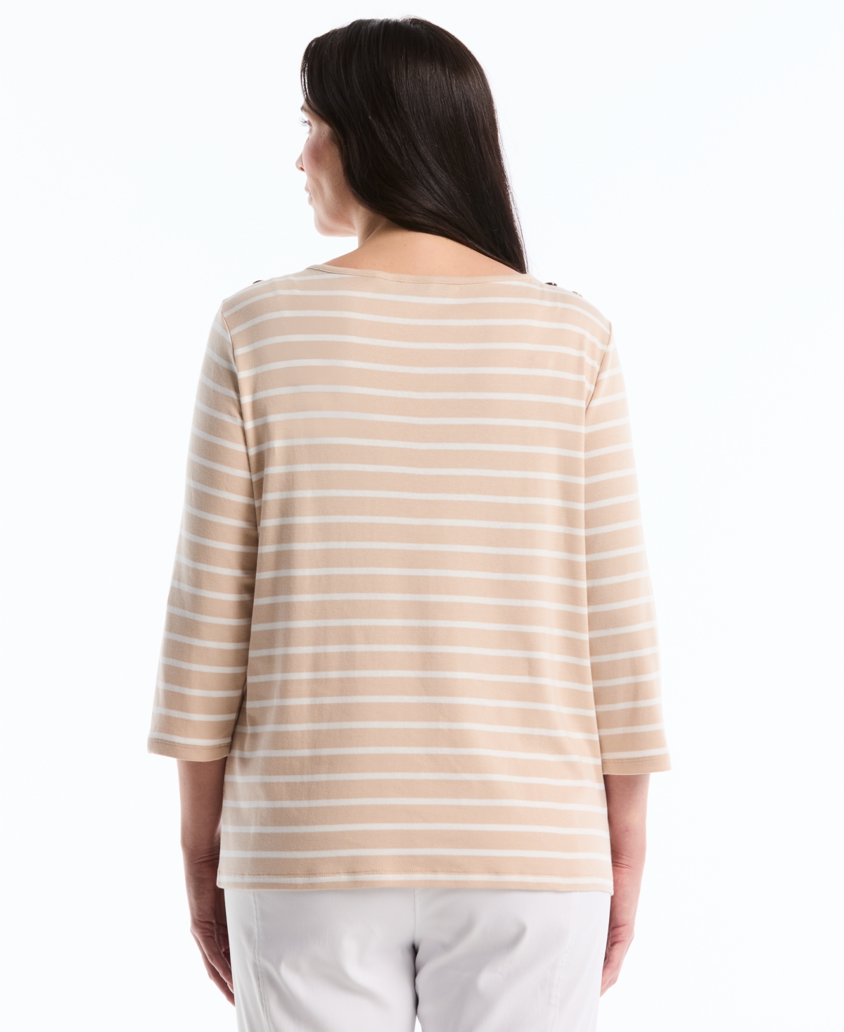 Rafaella Plus Stripe Boat Neck 3/4-Length Sleeve Top
