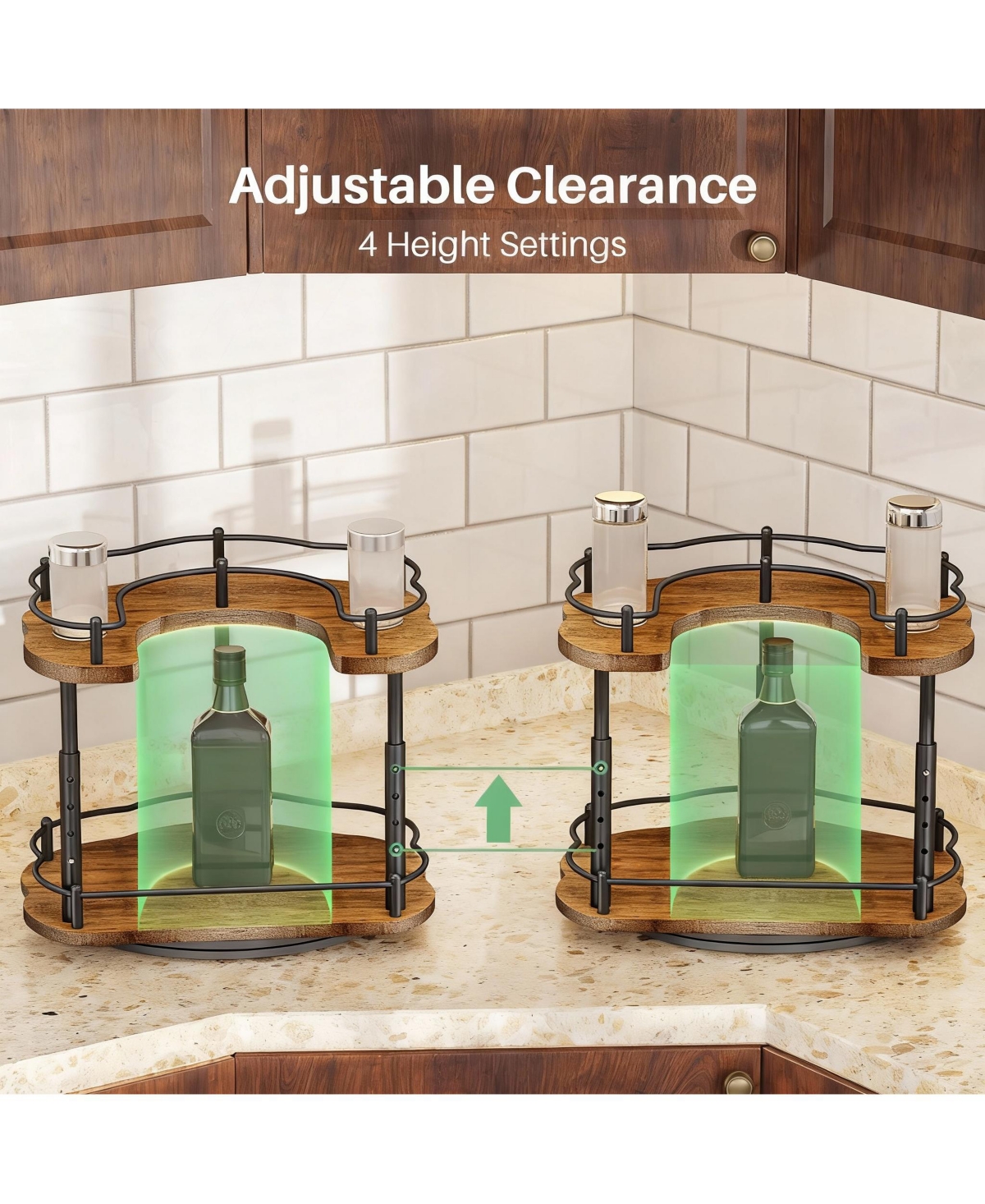 Yigii Adjustable Spice Rack for Cabinet,Sturdy Wood & Metal