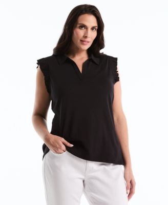 Plus Size Ruffle Sleeveless Collared Polo T-Shirt