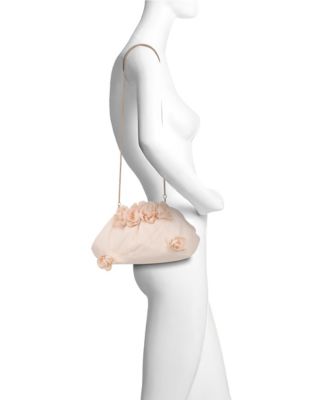 Woman's Violet Jacquard Satin Floral Applique Pouch Clutch