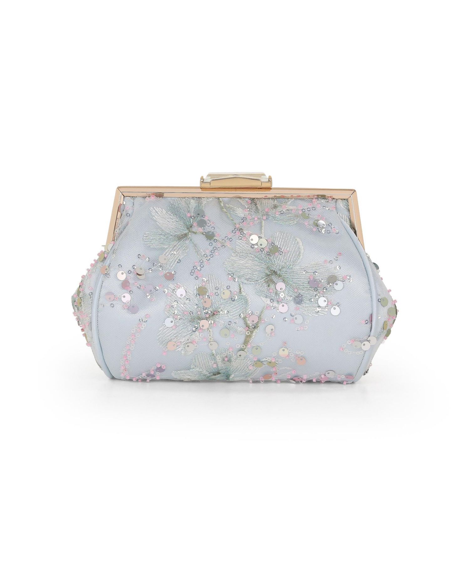 Woman's Iris Floral Embroidered and Sequin Signature Pouch Clutch