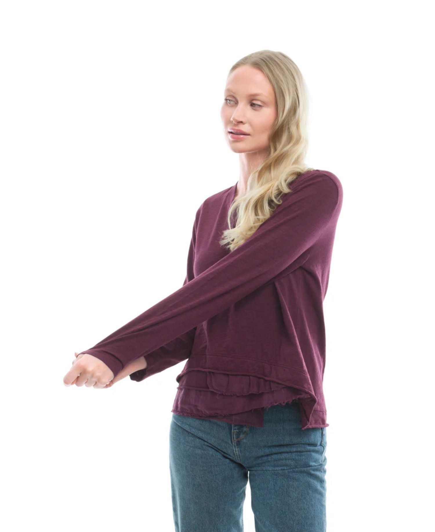 Women's Clothing Boxy Mixed Fabric Hem Tee