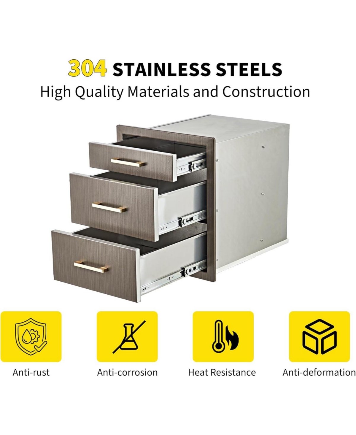 gaomon Outdoor Kitchen Drawers 17" W x 20" H x 20" D, Flush Mount Triple Bbq Drawers with Stainless Steel Handle for Outdoor