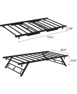 Stand Up Trundle Day Bed, Pop Up Trundle, Twin Trundle Bed Frame Only, Metal Slats Support with Lockable Casters,