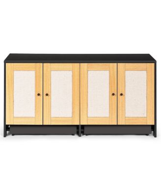 double cat litter box enclosure with rattan doors and pull out tray