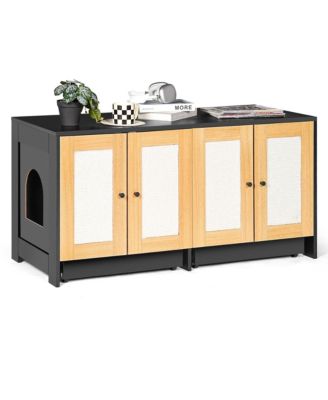 double cat litter box enclosure with rattan doors and pull out tray