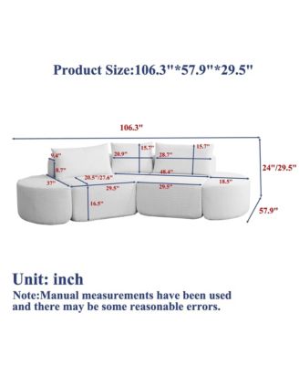 106.3-inch V-Shape Modular Sectional Sofa with Throw Pillows