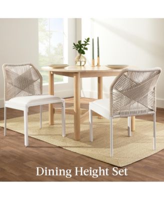 Set of 2 Indoor/Outdoor Aluminum Woven Side Dining Chairs w/ All-Weather Rope