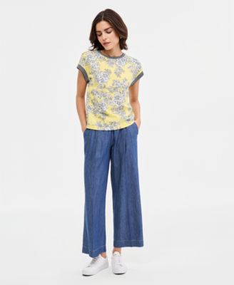 Women's Toile Contrast-Trim Short-Sleeve Top