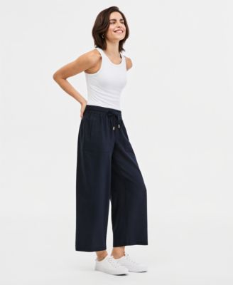 Women's Linen-Blend Drawstring-Waist Pull-On Pants