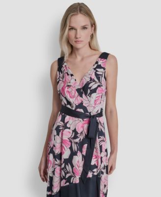 Petite Color-Block Faux Wrap Dress