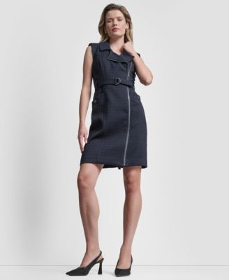 Petite Hopsack Moto Sleeveless Dress