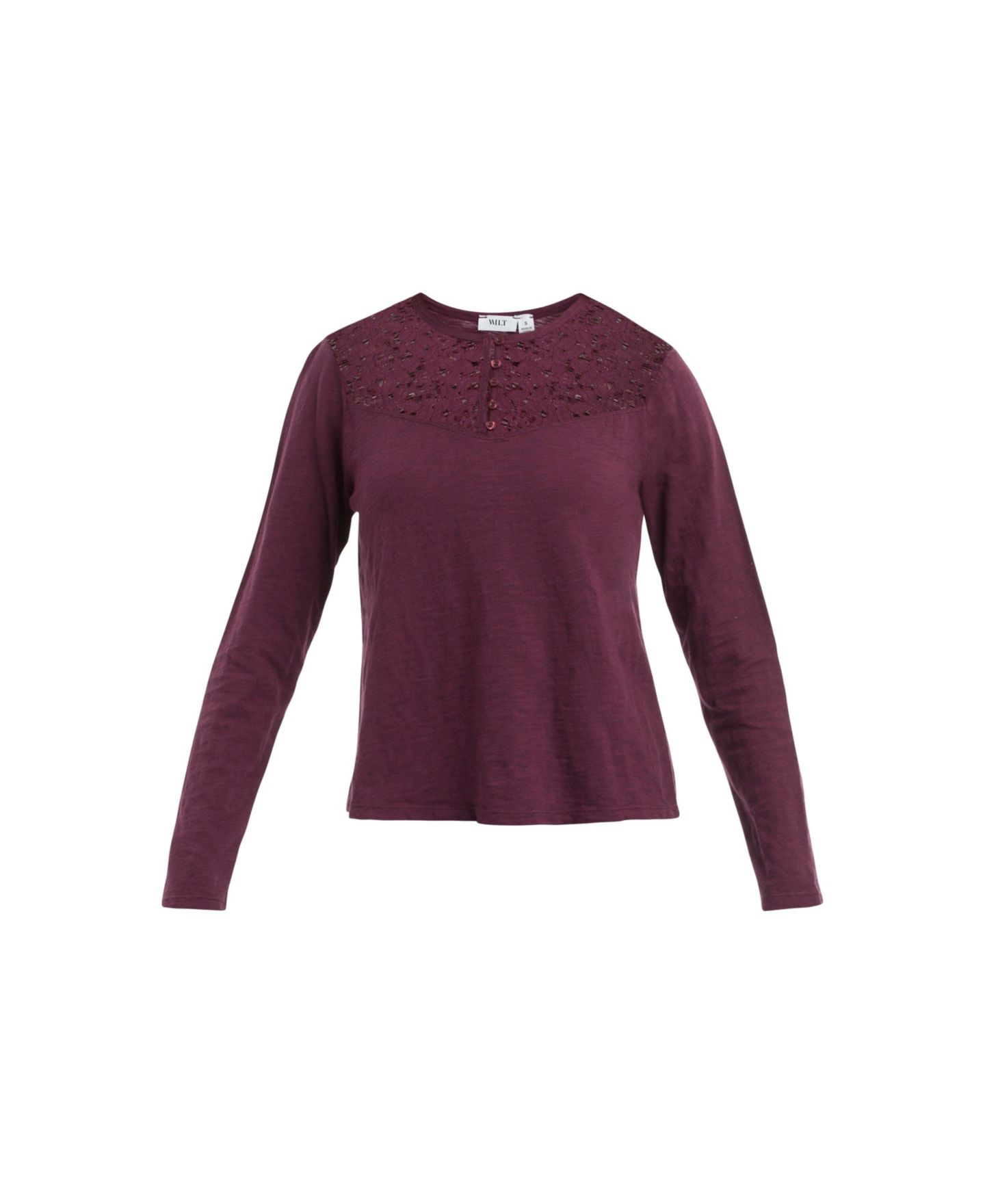 Женская футболка WILT Lace Yoke Henley, цвет: Тёмный инжирный — фото 6
