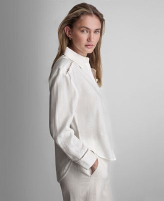 Petite Long-Sleeve Button Front Shirt