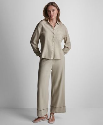 Petite Linen-Blend Long-Sleeve Button-Front Shirt