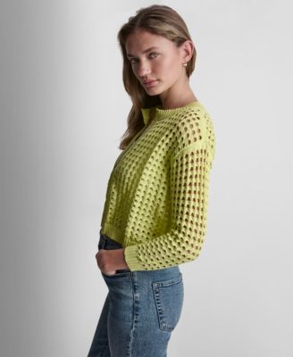 Petite Open-Stitch Drop-Shoulder Cardigan Sweater