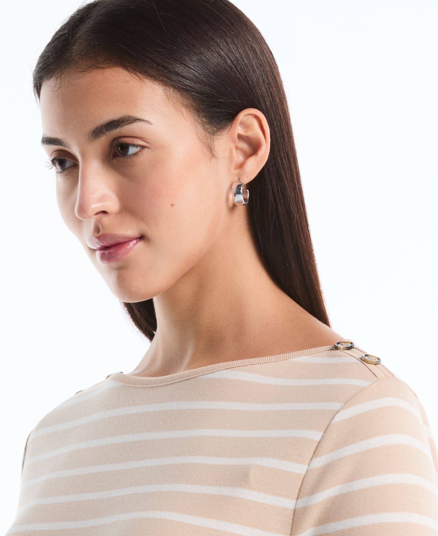 Женский топ Rafaella Petite Stripe Button Detail Boat Neck, цвет: Moonlight — фото 5