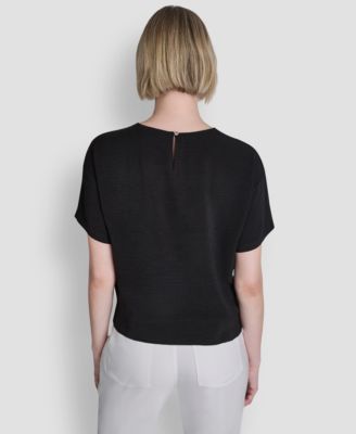 Women's Textured Woven Short-Sleeve Crew Neck Top