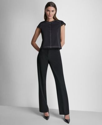 Women's City Ponte Knit Cap-Sleeve Crew Neck Top