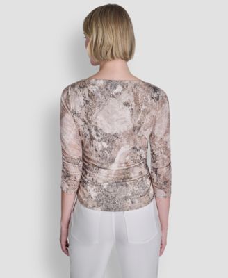 Women's Printed Tissue Knit Boat Neck Top