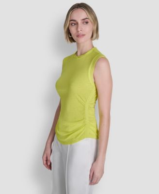 Women's Printed Tissue Knit Sleeveless Crew Neck Top