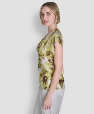 Women's Printed Woven Short-Sleeve V-Neck Blouse