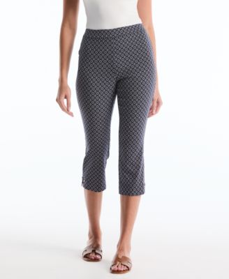 Petite Tile Print Capri Pants with Riveted Vent