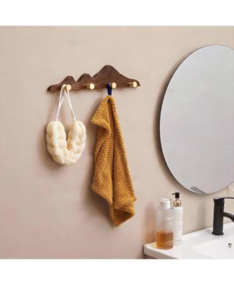 North American Walnut Decorative Wall Coat Rack with 8 Brass Hooks