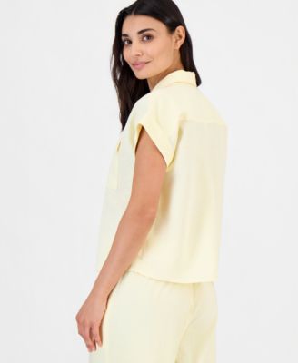 Petite Linen-Blend Short-Sleeve Button-Front Shirt