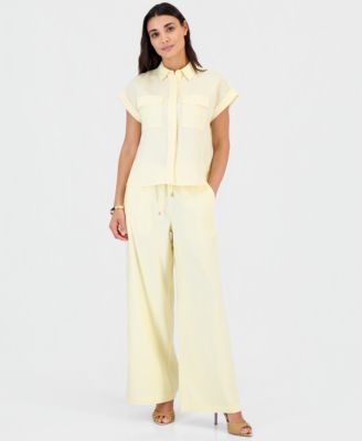 Petite Linen-Blend High-Rise Wide-Leg Pants