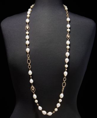 Baroque Imitation Pearl Textured Link 42" Strand Necklace