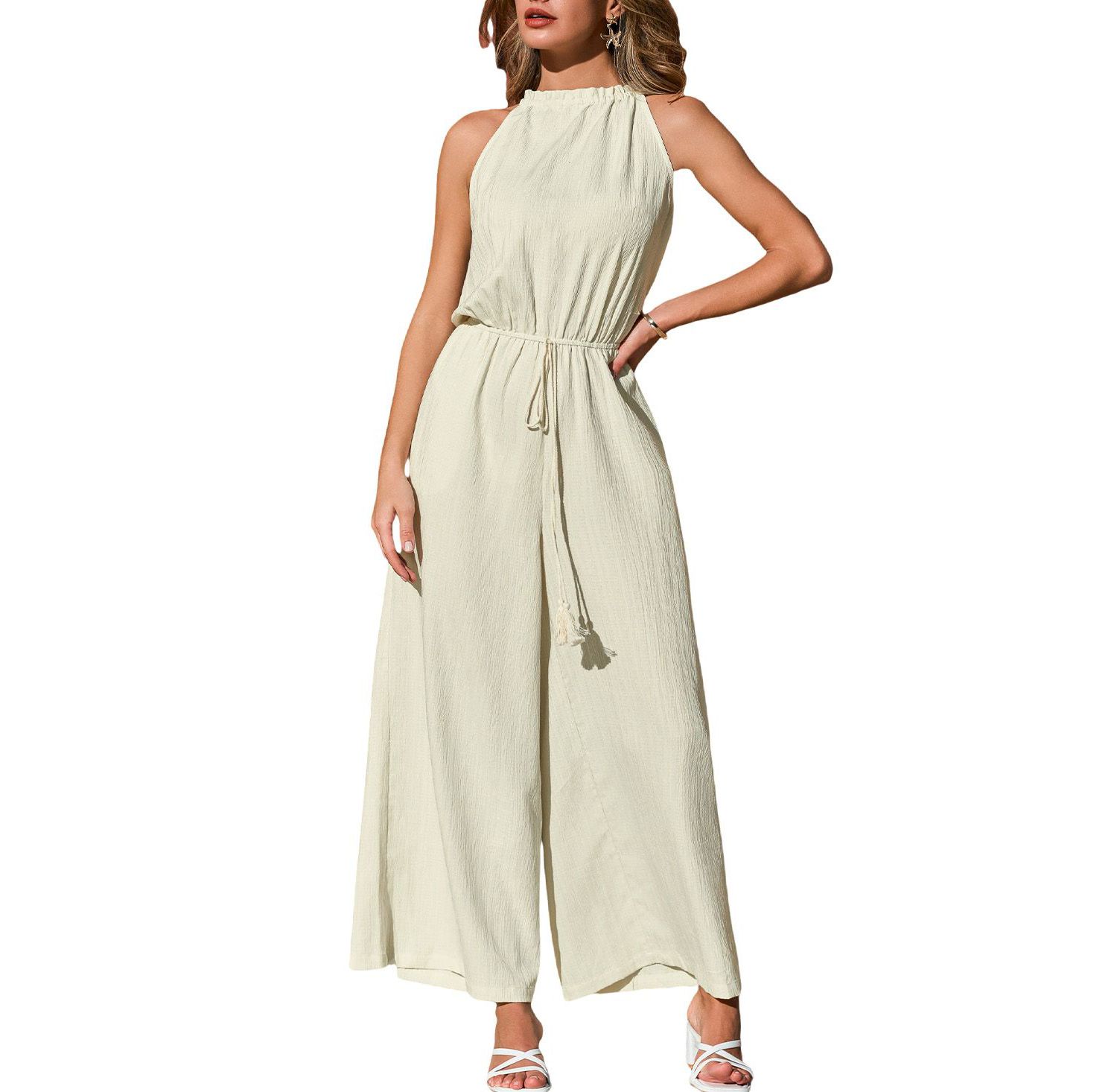 Women's Halter Wide-Leg Drawstring Jumpsuit