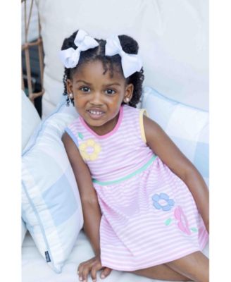 Little Girls Stripe Knit Dress With Flowers