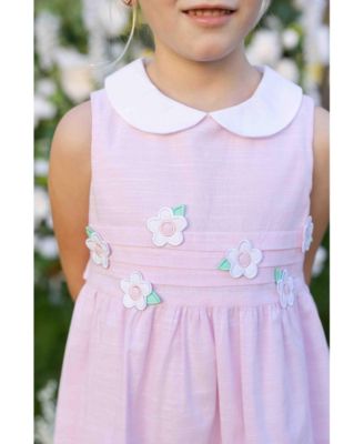 Big Girls Linen Look Dress With Flowers