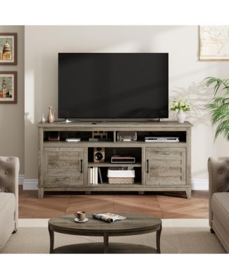 63" MDF Rustic Farmhouse TV Stand for 70" TVs, Height-Adjustable Shelves Media Console