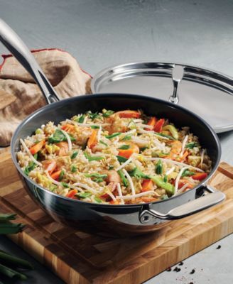 Utsava Tri-Ply Clad Stainless Steel 3.75-Quart Covered Wok