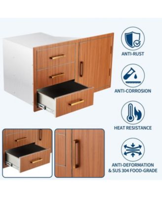 PeakPursuit Stainless Steel Outdoor Kitchen Door Drawer Combo - Triple Drawers & Access Door, Propane Storage & Adjustable Garbage Ring