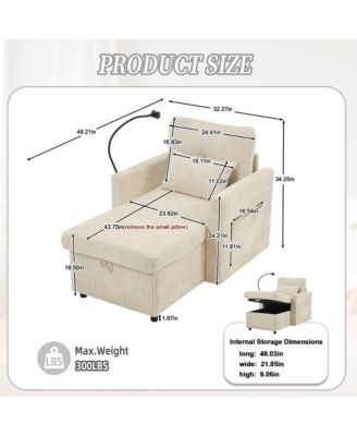 Multifunctional Chenille Sofa with Storage & Cell Phone Bracket, Single Sleeper Chair, Chaise Lounge Chair