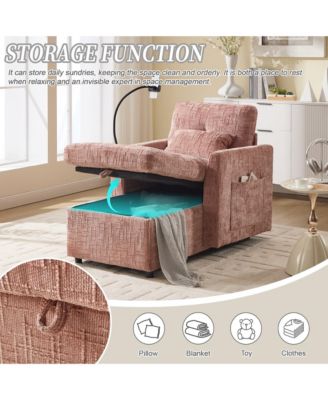 Multifunctional Chenille Sofa with Storage & Cell Phone Bracket, Single Sleeper Chair, Chaise Lounge Chair