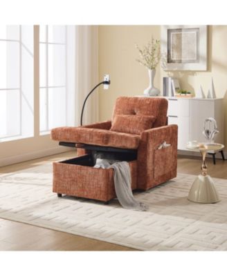 Multifunctional Chenille Sofa with Storage & Cell Phone Bracket, Single Sleeper Chair, Chaise Lounge Chair
