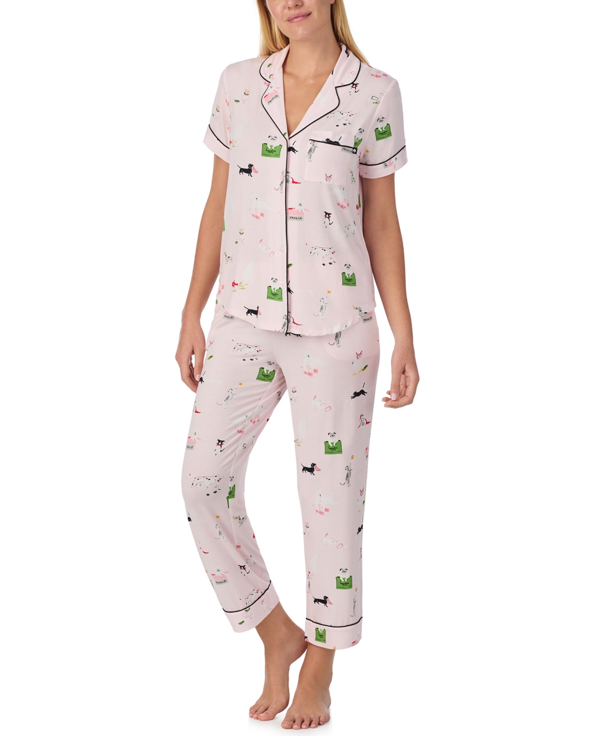 Kate Spade New York Sleepwear Short Sleeve Modal Jersey Notch Collar Cropped Pj Set