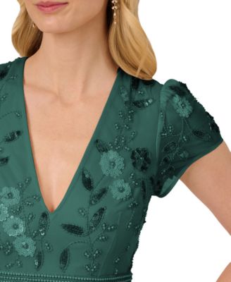 Women's V-Neck Beaded Mesh Dress