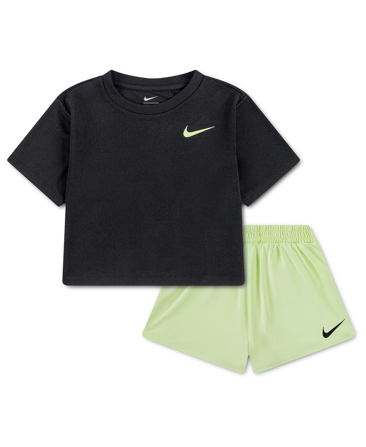 Комплект Nike Lace It Up Crewneck T-Shirt and Swing Shorts, 2-Piece Set для девочек-малышей, цвет: Светлый лаймовый — фото 1