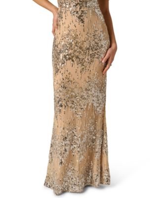 Women's Draped Sequin One-Shoulder Ball Gown