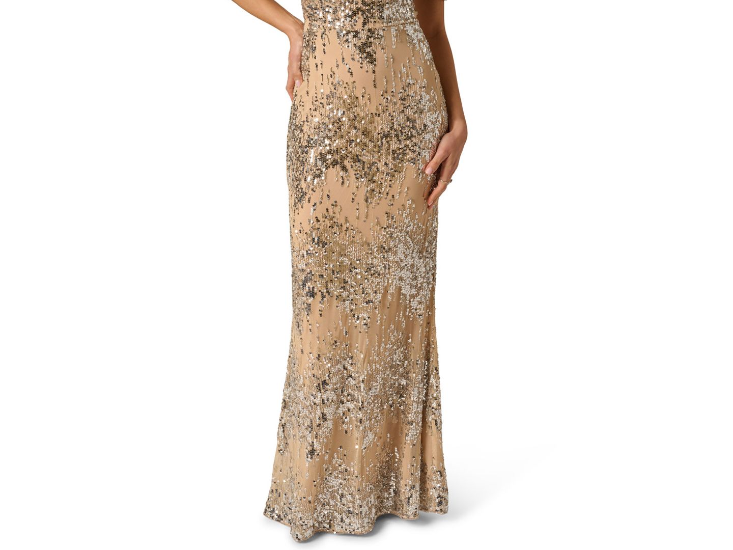 Женские платья Adrianna Draped Sequin One-Shoulder Ball Gown, цвет: Серебряный / Телесный — фото 4