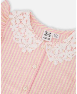 Big Girls Stripes with Crochet Collar Sleeveless Shirt