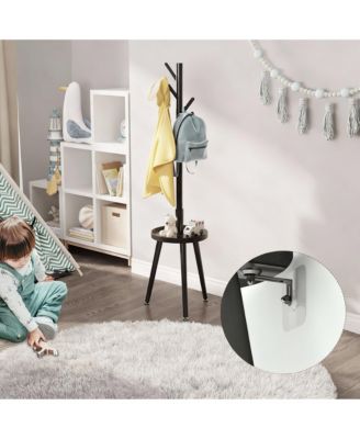 Solid Wood Standing Coat Rack with 8 Hooks & Shelf