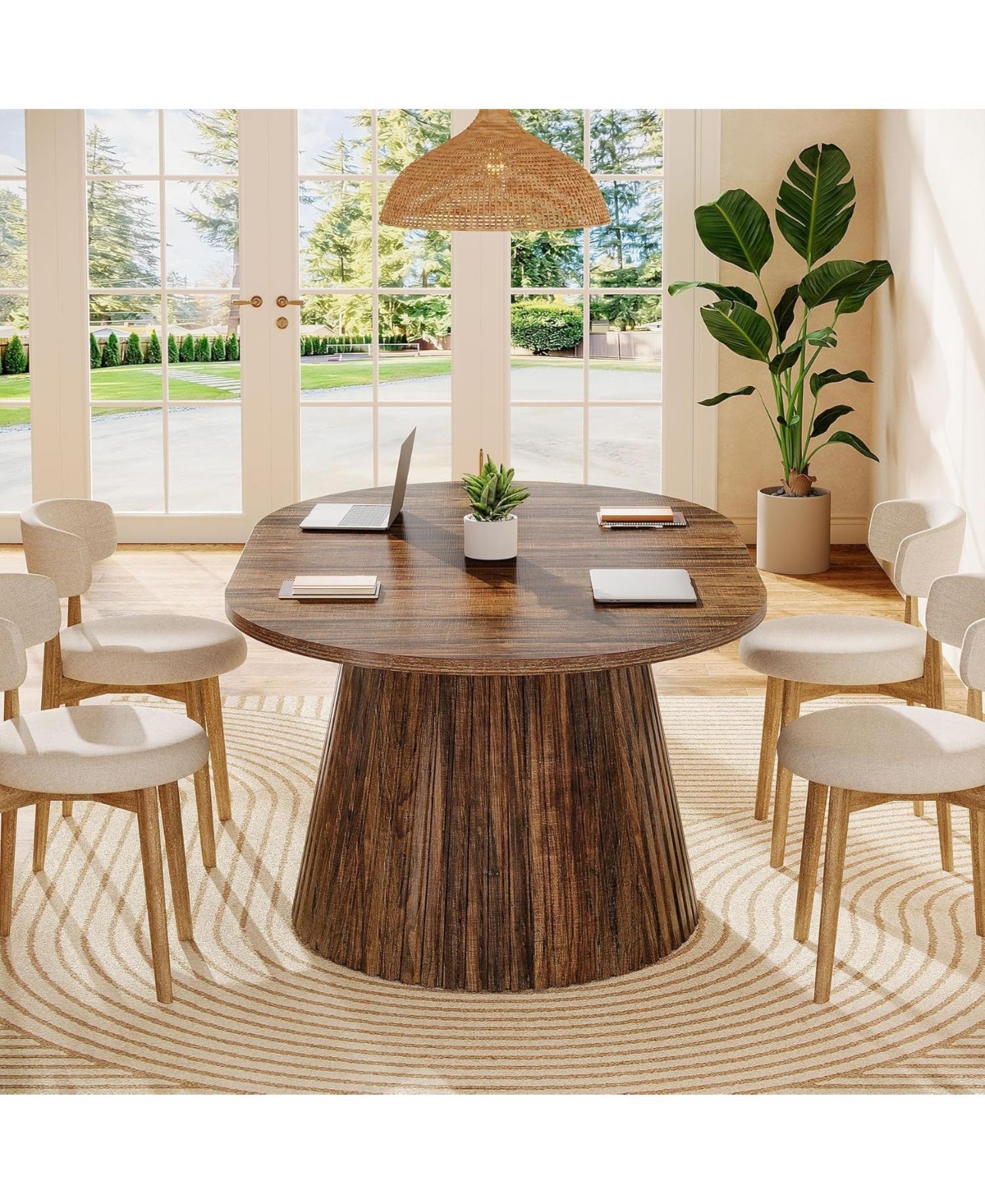 Tribesigns 59" Oval Wooden Dining Table with Heavy Pedestal