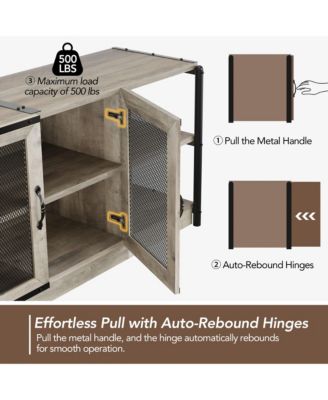 Farmhouse TV Stand for 65+ Inch TVs, Media Stand with Mesh Door & Storage Shelves